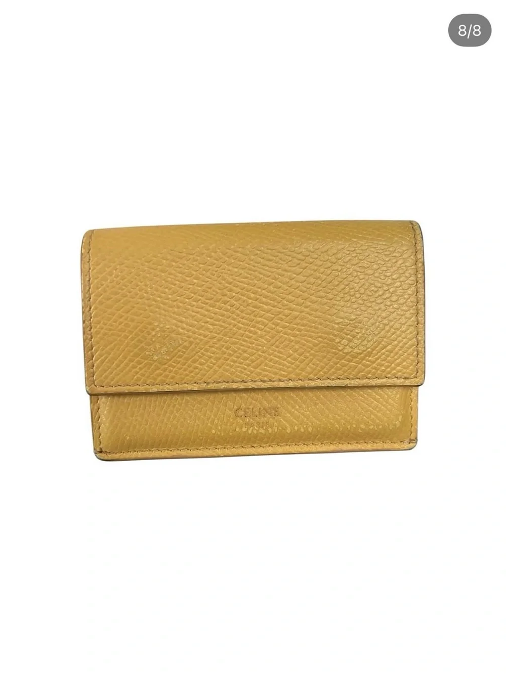 Celine Yellow Pebbled Leather foldable wallet